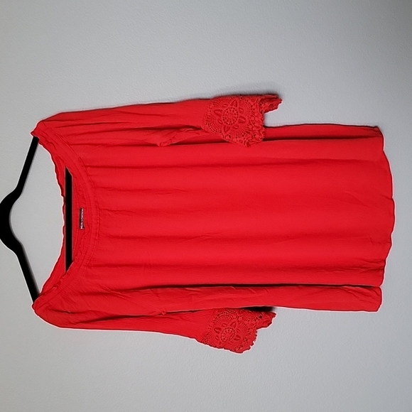 Chelsea & Theodore XXL Tomato Girl Boho Gauze Off shoulder lace trim sleeve top - Picture 1 of 5